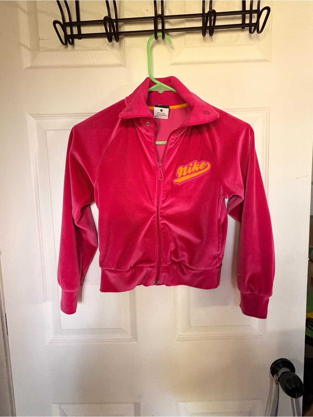 Nike Kids Hot Pink Velour Zip-Up Jacket with Yellow Logo